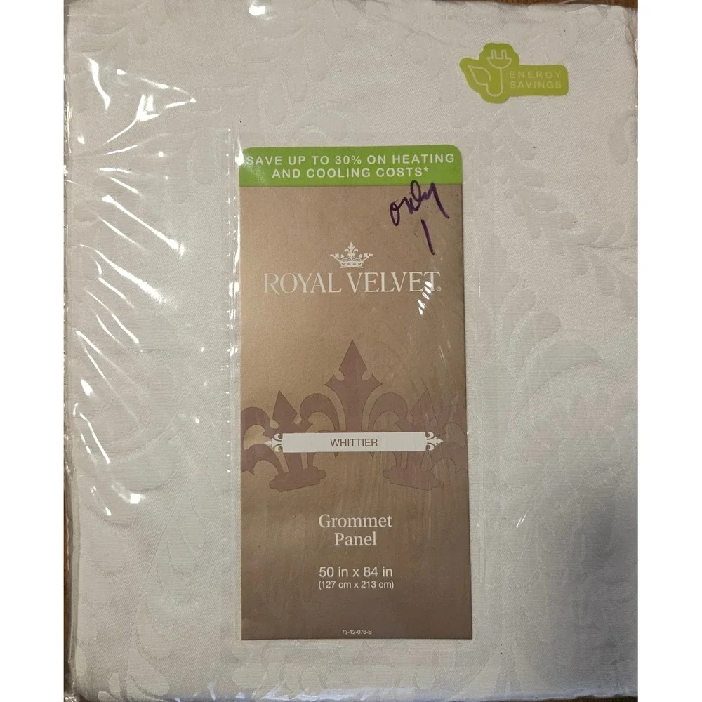 JCP Royal Velvet Whittier White Grommet Panel Jacquard Leaf Curtain 50x84 Energy